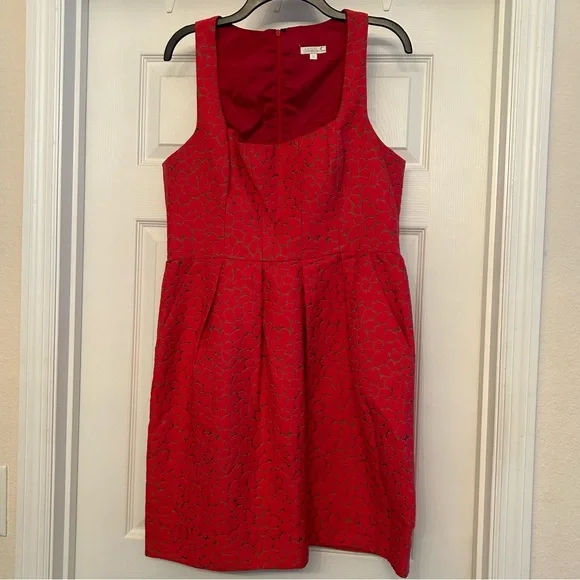 Shoshanna | Dresses | Shoshanna Dress Damask Red Gold Pockets Fit And Flare  Sleeveless Size 2 | Poshmark